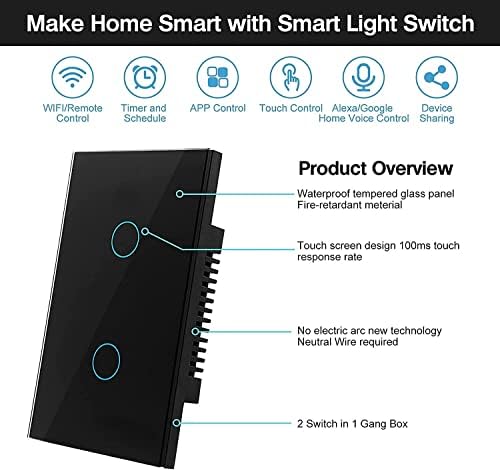 WiFi Smart Life Wall Light Switch EU&US Glass Touch Panel Voice Wireless Remote Control by Voice Control US White 2GANG - Image 6