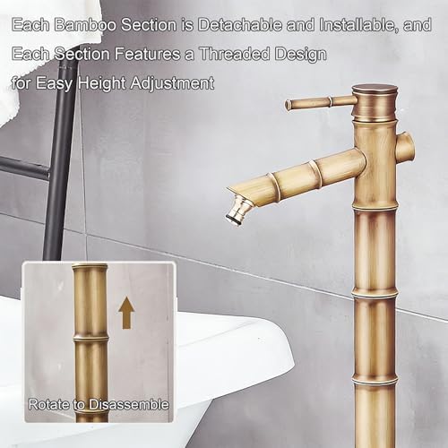 Outdoor Brass Water Column, Retro Bamboo Style Cold Water Tap, Brass Tap Post Adjustable Height Rust-Resistant Freezing for Backyard, Patio, Garden(Size:33.5cm/13in) - Image 6