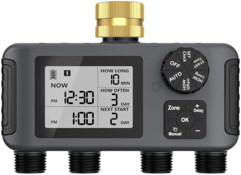 Hose Water Timer, Programmable Sprinkler Timer with Rain Delay/Manual/Automatic Drip Irrigation System for Outdoor Garden Yard, 4 Outlet by Unknown