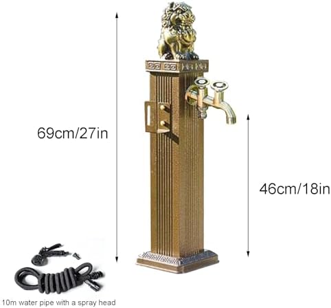 Free Standing Water Column for Home Garden, Outdoor Column Faucet, Garden Hose Holder with Full Copper Faucet, Square Garden Water Column, Stainless Steel(Brass,69cm/27in) - Image 2