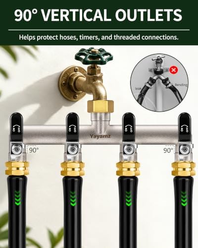 4-Way Garden Hose Splitter, Heavy-Duty Brass, 3/4" GHT, Black - Image 4
