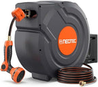 Upgraded Retractable Garden Hose Reel 1/2 inch x 130 ft 9 Pattern Nozzle Wall-Mounted Any Length Lock Automatic Slow Return 180° Swivel UV Resistant Heavy Duty Hose Reels for Outside by NEO-TEC