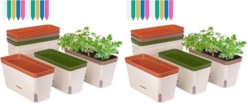 VIVOSUN Self-Watering Planters, 12-Pack 10.5 Inch Compact Rectangular Window Herb Planter Box with 10 PCS Plant Labels, Plant Container for Basil, Flowers, Succulents, Indoor & Outdoor by VIVOSUN