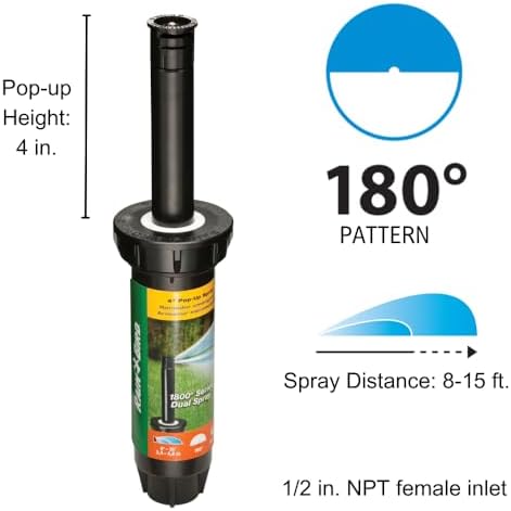 Rain Bird 1804DSH4PK Pro Dual Spray Pop-Up, Half, 8-15 Feet, 4", 4-Pack - Image 2
