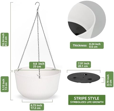 Dexceder 9.8 Inch Self Watering Hanging Planter (2 Pack, White) - Image 3