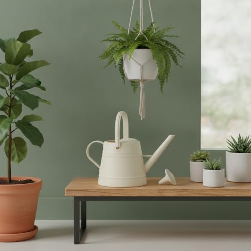 1 Gallon Plastic Watering Can with Long Spout & Dual Handles for Indoor Plants, Hanging Baskets - White, Yellow, Green, Gray - Image 2