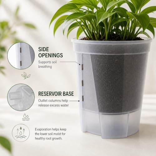 Shape & Use Self Watering Pots for Indoor Plants, Clear Plant Pots with Drainage and Deep Reservoir, 9 Pack Self Watering Planter Set, 3 Sizes 4.72", 5.91", 7.09" - Image 4