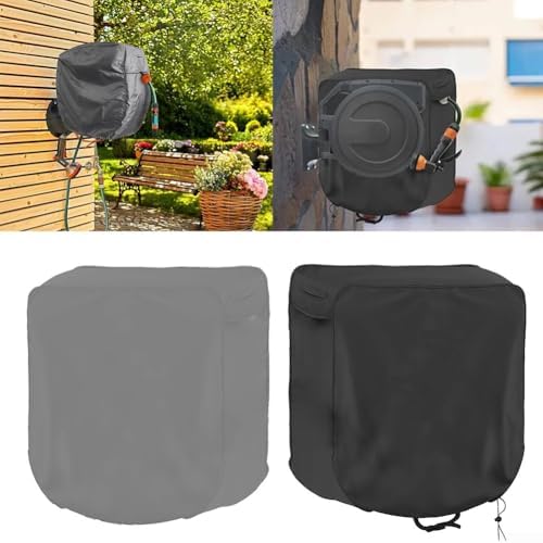 for heavy-duty 600D Oxford Garden Hose Reel Cover, Waterproof and Dustproof Protective Case with Inner PU Coating, for custom Fit for 60x45x60cm Wall-Mounted Retractable Hose Reels(Gray) - Image 2