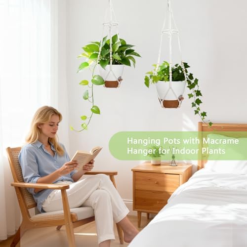 2 Pack Self Watering Hanging Planters with Grow Light for Indoor Plants - Image 2