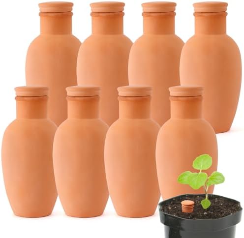 8pcs Ollas Self Watering Terracotta Planter Terra Cotta Clay Watering Spikes for Indoor Outdoor Plants - Large Reservoir Bulbs by LovelyRan