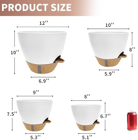 4-Pack Large Self Watering Pots for Indoor Plants, 12/10/9/8 Inch Planters with Visible Water Level Window, Automatic Watering System for Monstera, Fiddle Leaf, Herbs, Succulents, White - Image 2