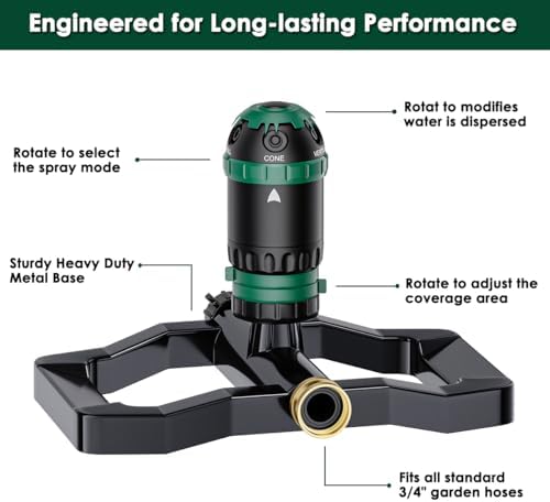 FANHAO Gear Drive Sprinkler with Metal Base, Adjustable Lawn Sprinkler - Image 4