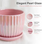 Pink Plant Pots，Ceramic Planters with Drainage Holes and Saucers Set of 3 - Image 3