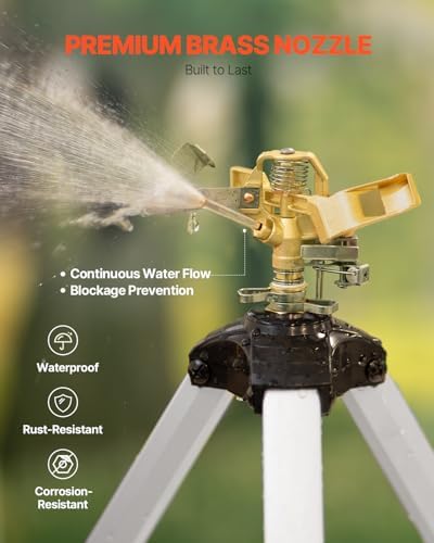 VEVOR Impact Sprinkler on Tripod Base, Heavy Duty Tripod Sprinklers with Brass Head & 3/4" Connector, 360 Degree Large Area Coverage Irrigation Sprinkler, Adjustable Heights for Yard Gray - Image 6