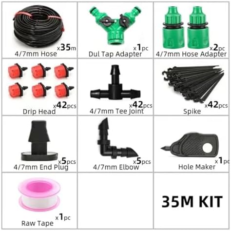 Garden Supplies 5-60M Drip Irrigation System Plant Watering Set Watering Kits Adjustable Drippers for Irrigation Micro Garden Watering System Irrigation Supplies(35M42Pcs) - Image 2