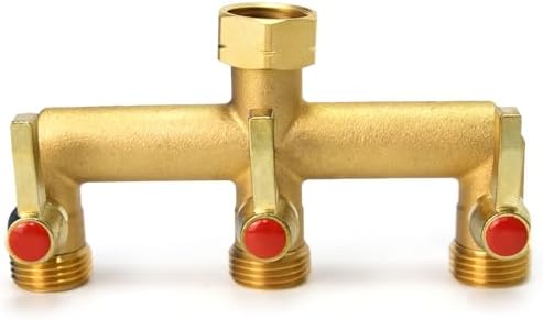 Brass Garden Hose Splitter 2/3/4 Way, Hose Splitter with Metal Shutoff Valve, Heavy Duty Outdoor Faucet and Garden Connector, Brass Extension Handle, 3/4” GHT Threads by Unknown