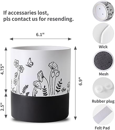 Nihow Self Watering Pots for Indoor Plants,6 Inch,White,Hand Painting - Image 2
