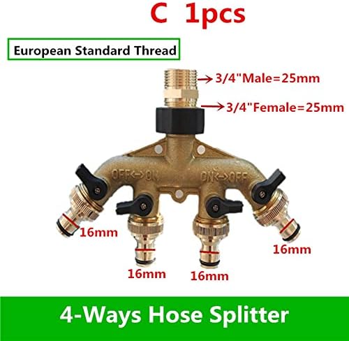 Zkenyao-Brass Connector 4 Way Brass Tap Adaptor Hose Valve Manifold Hose Splitter Tap Adaptors Hose End Fittings Four Channel Water Distributor, 1PC, Simple to Install (Color : C) - Image 2