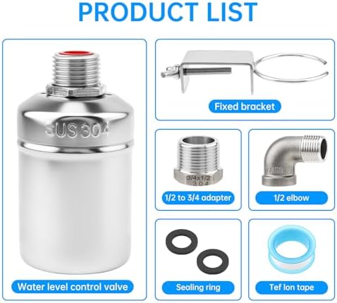 4Pack Float Valve 304 Stainless Steel Automatic Water Float Valve 1/2" 3/4" - Image 5