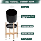 D'vine Dev Plastic Pot with Natural Wood Stand, Black, 14 in, 55-C-S-2 - Image 5