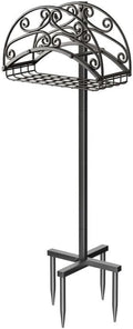 Metal Garden Hose Holder Free Standing, Heavy Duty Detachable Water Hose Stand Rack with Storage Basket, Outdoor Yard Pipe Organizers and Hanger, Ground Stake by Phyfalip