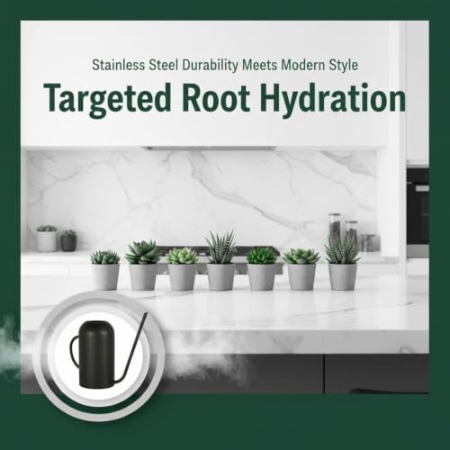 Watering Can for Indoor Plants, 50.7 fl oz (1500 ml) Stainless Steel, Vintage Metal Style, Black Matte Finish, Long Spout for Precise Water Flow, Fits Gardens and Houseplants in Daily Care - Image 6