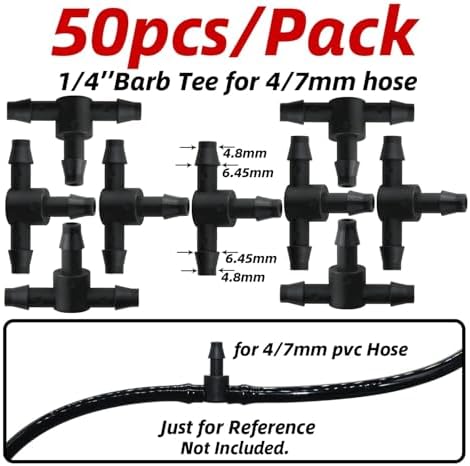 50pcs Garden Tee Connector 4/7mm 1/4'' Hose Pipe Water Tubing Barb Fitting Drip Irrigation Adapter Coupling Repair(A-50PCS) - Image 2