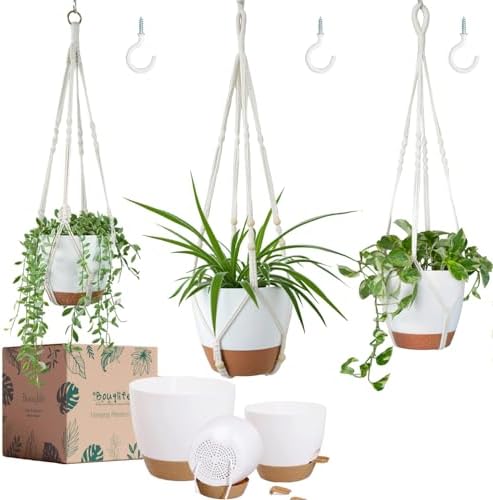 3 Pack Self Watering Hanging Planters for Indoor Plants Large 10/8/7 Inch by Bouqlife