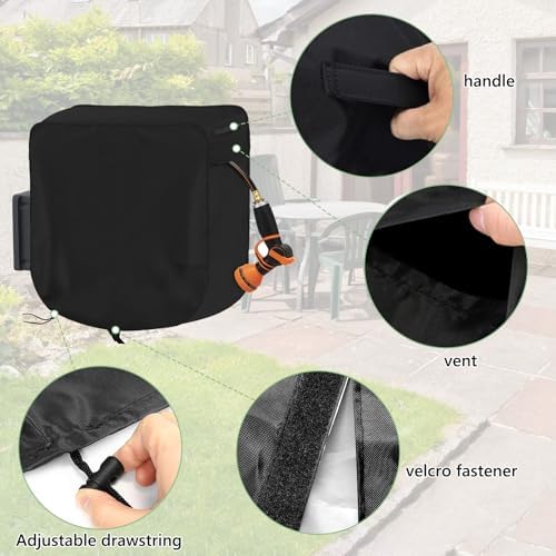 Garden Wall-mounted Hose Reel Cover Protection for Your Retractable Garden Hose Reel Heavy Duty Waterproof and UV Resistant Oxford Fabrics 24"L x 18"W x 24"H Black - Image 4