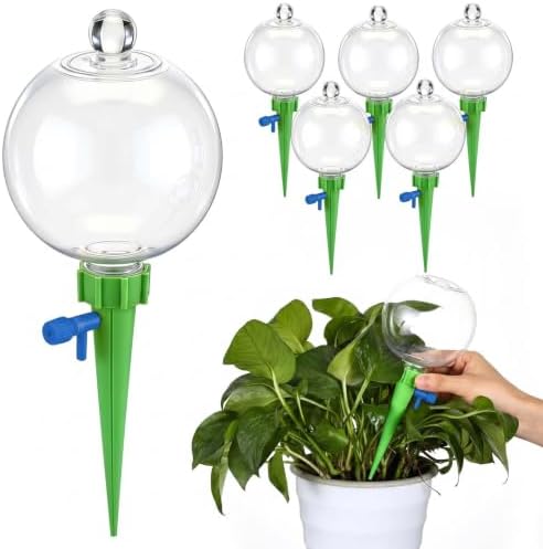 6 Pcs 17 oz Plant Watering Globe with Adjustable Spike, Green by Acellegic