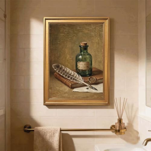 Gold Vintage Framed Ink Bottle and Quill Wall Art Still Life Print - Image 5