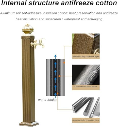 Freeze Crack Garden Hose Holder Faucet - Freestanding Outdoor Retro Post Brass Faucet for Car Washing and Watering - Yard Hydrant Water Feature Fountain(Size:Height 85cm) - Image 3