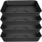 4 Pack Square Plant Saucer Tray 18 inch, Heavy Duty Plastic Plant Saucers for Indoors Outdoor, Flower Plant Drip Trays for Pots, Square Seed Starting Tray, Seedling Growing Trays by Unknown