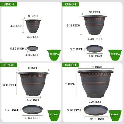 Usocik 16 Inch Outdoor Planters, 4 Pack, Copper Plaid - Image 4