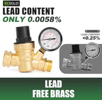 U.S. Solid 3/4 in GHT RV Water Pressure Regulator, Screwdriver-Adjustable Lead-Free Brass, 45 psi Preset, 0-140 psi Gauge, Stainless Filter, for RV Camper Trailer and Garden Hose - Image 4