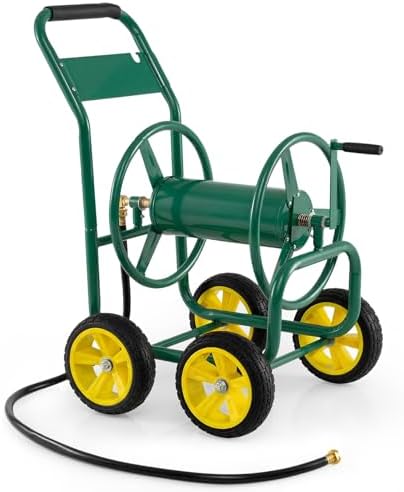 Goplus Garden Hose Reel Cart, 330ft 5/8" or 400ft 1/2" Large Capacity, Heavy-Duty Metal Hose Cart w/4 Wheels, Portable Water Hose Organizer for Outdoor Yard Planting Lawn by Goplus
