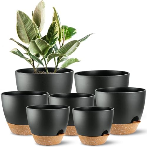 Indoor Pots For Plant Self Watering Plant Pots For Lazy People, 8/7.5/7/6.5/6/5.5/5 Inch,Black Plastic Self Watering Planter For All Houseplants,Succulent, African violets, Flowers And Cactus by SESUN-E