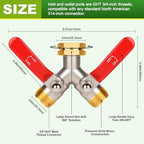 Hose Splitter 2 Way, High Flow Garden Hose Splitter, 3/4” Ght Inlet Brass Heavy Duty Hose Converter, Full Flow water 2 Way Faucet hose splitter, Long Handle Hose Valve Large Outlet. - Image 3