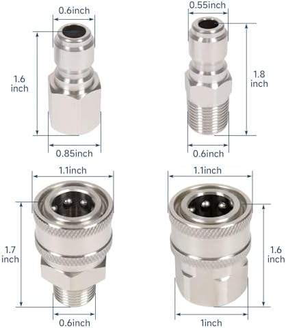 3/8'' Quick Connect Coupler Fittings Stainless Steel Adapter Set for Pressure Washer NPT Male and Female Thread Kit, 2 Pack - Image 2