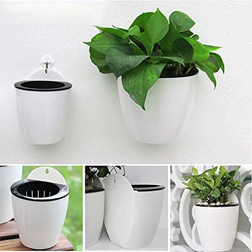 HOIGON 10 Pack 7 Inch Lazy Flower Pots, Self Watering Wall Hanging Plastic Planters with S-Hooks and Wicks, Water Hanging Plants Pot for Indoor Outdoor Orchids African Violet, White - Image 6