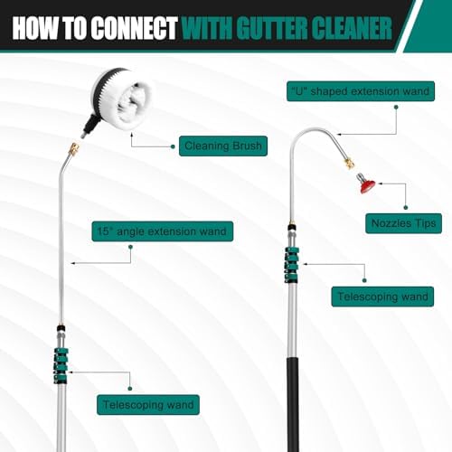 24FT Telescoping Pressure Washer Extension Wand, 4000PSI High Reach Power Washer Wand with Rotary Brush, 7 Nozzles & M22 Adapters, Gutter Cleaning Tool for Second Story Window Patio Garden - Image 7