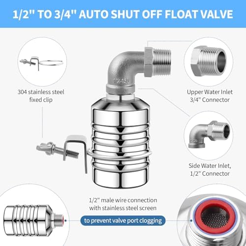 4Pcs Automatic 304 Stainless Steel Water Float Valve, 1/2Inch to 3/4Inch Automatic Water Shut Off Float Valves, Auto Water Level Control System for Water Tank, Livestock Trough, Pool, Garden Hose - Image 3