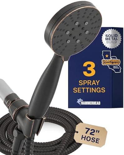 HammerHead Metal 3-Spray Shower Head with Handheld High Pressure, Long Hose by HammerHeadShowers