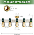 5 Way Hose Splitter, Heavy Duty Full Flow Garden Hose Splitter with 4 Large Metal Handles, Brass Water Hose Bib Splitter, T Adapter Connector with 3/4 - Inch GHT Thread (Green) - Image 2
