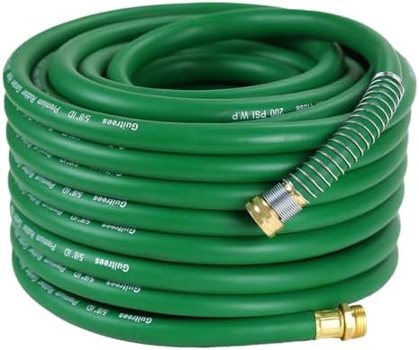 Guitrees 75FT 5/8 Heavy Duty Rubber Garden Hose - 300psi Working, 1000psi Burst - Hot/Cold Water - Five-Layered Braiding for Durability - Versatile for Gardening, Agriculture, Construction(Green) by Guitrees
