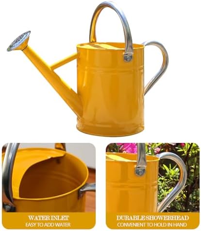 Metal Watering Can, 1 Gallon for Outdoor Garden Plants,Yellow - Image 4