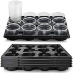 RooTrimmer 12 Cell Nursery Pot Trays 5 Pack with 4 Inch Clear Plant Pots 60 Pack, Thick Sturdy Seeds Starting Germination Shuttle Carrying Trays, Black Small Planter Nursery Propagation 5 Sets by RooTrimmer