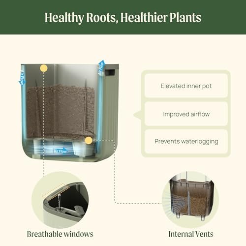 15 Inch Self-Watering Planter for Indoor Plants – Large Modern Plant Pot with Built-In Water Reservoir, Ideal for Monstera, Fiddle Leaf Fig, Palms & Peace Lily, Without Trellis (2, Fog Gray) - Image 5
