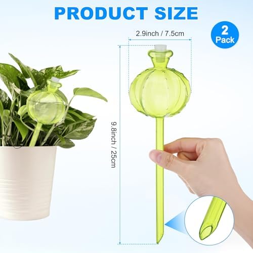 M METERXITY 2-Pack Plant Watering Globes, 9.8 Inch Plastic Self Watering Planter Insert with 2 Stoppers for Indoor/Outdoor Plants, Self Water Devices [Green] - Image 3