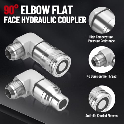 90° Elbow Flat Face Hydraulic Coupler, 1/2" Body Size x 3/4" JIC - Image 2